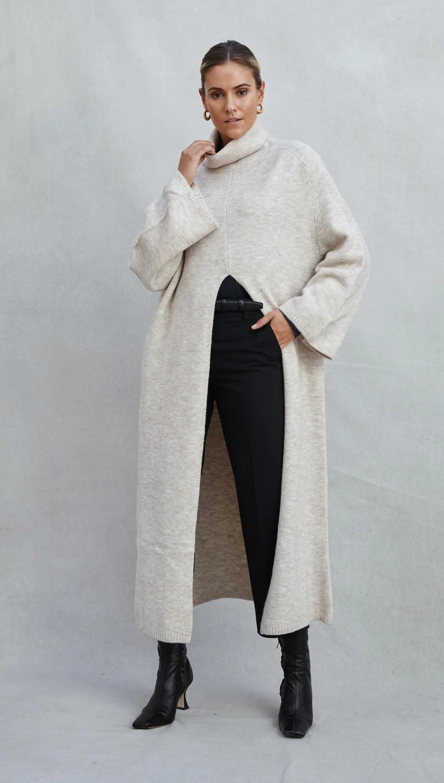 Vivienne Sweater Dress - Sand - by Charli