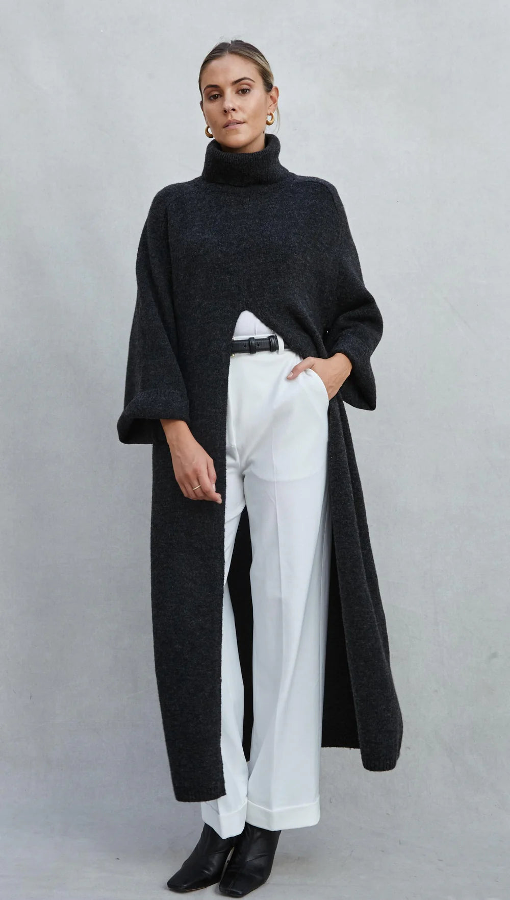 Vivienne Sweater Dress - Black Melange - by Charli