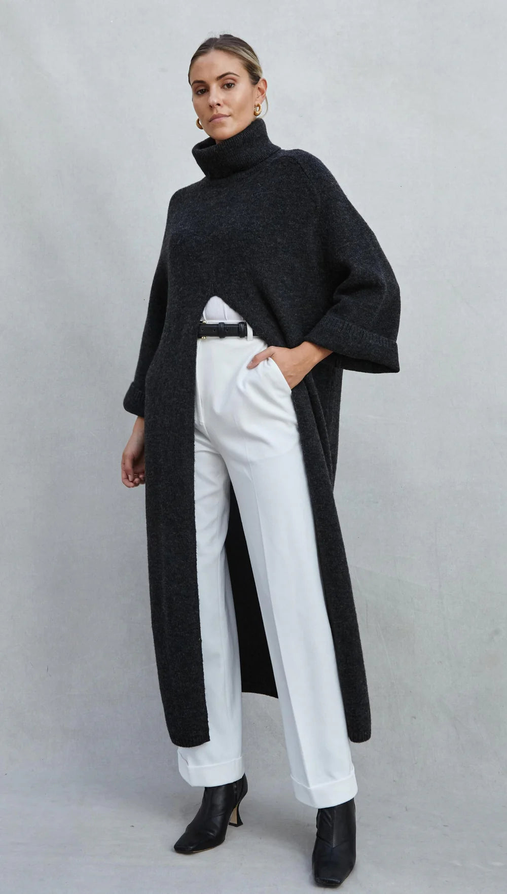 Vivienne Sweater Dress - Black Melange - by Charli