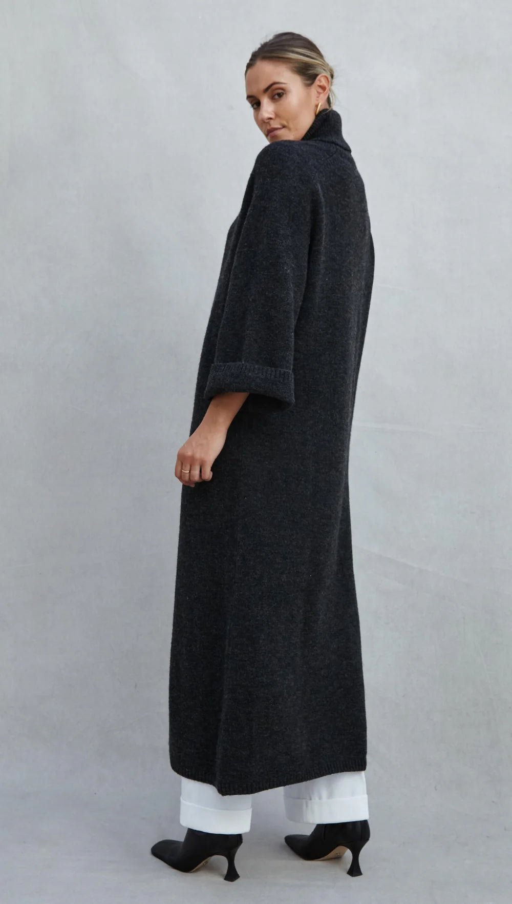 Vivienne Sweater Dress - Black Melange - by Charli