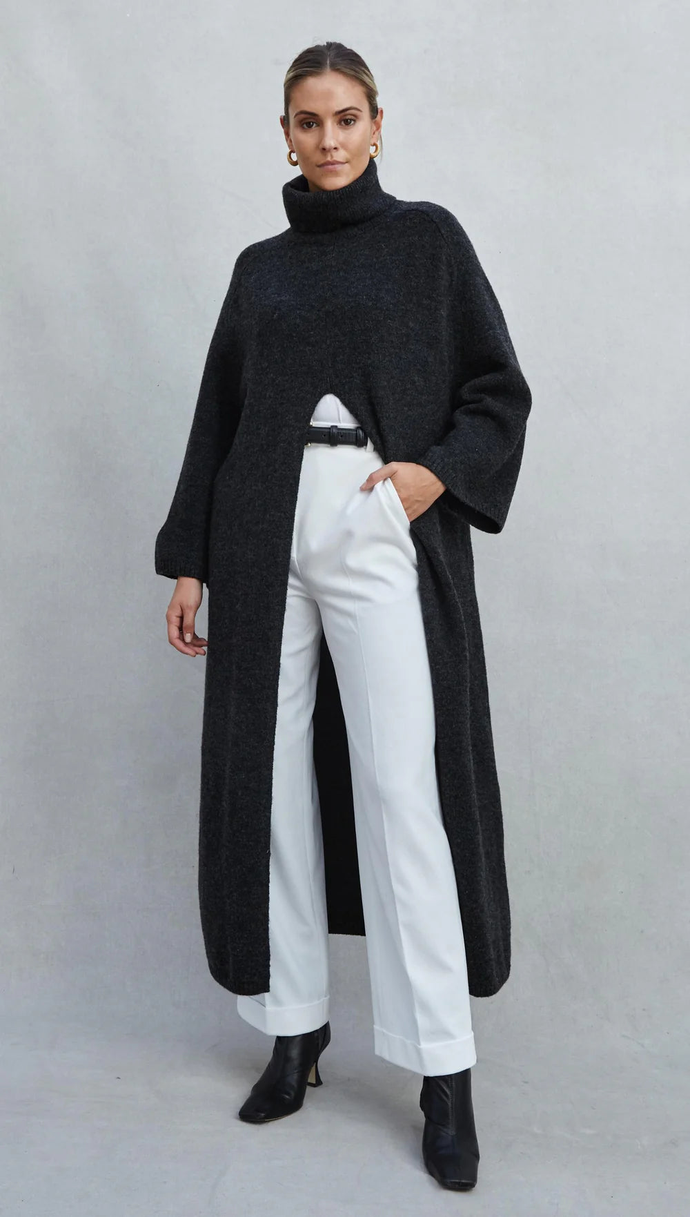 Vivienne Sweater Dress - Black Melange - by Charli