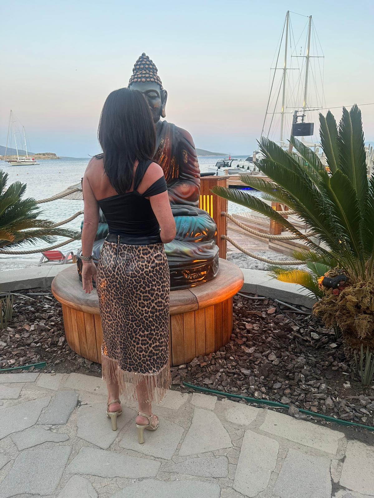 Aza - Midi Leopard Print Asymmetrical Skirt