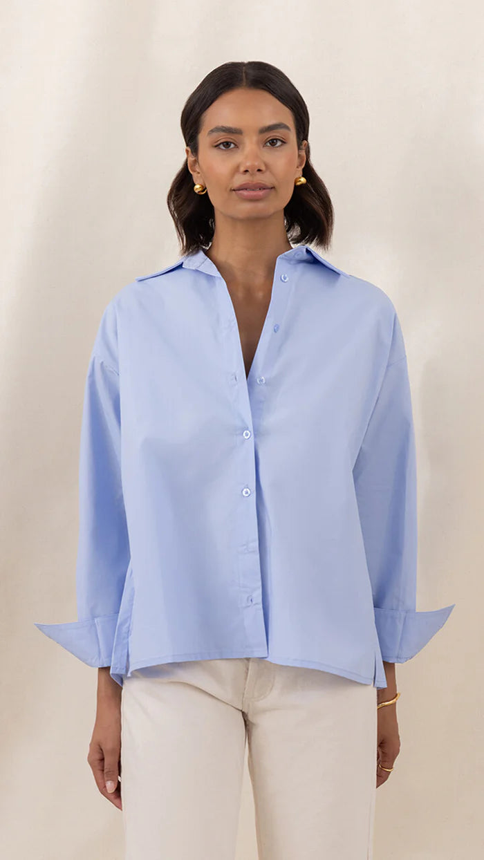 Indie Cotton Shirt - Sky Blue - by Charli