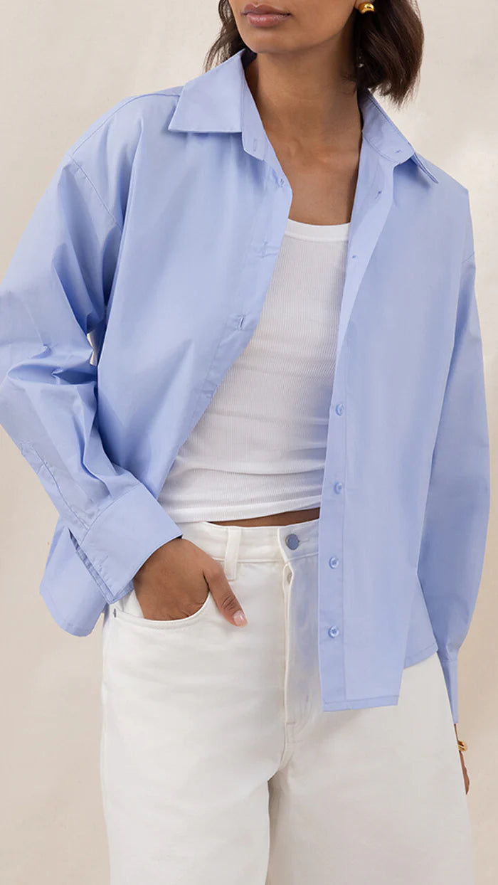 Indie Cotton Shirt - Sky Blue - by Charli