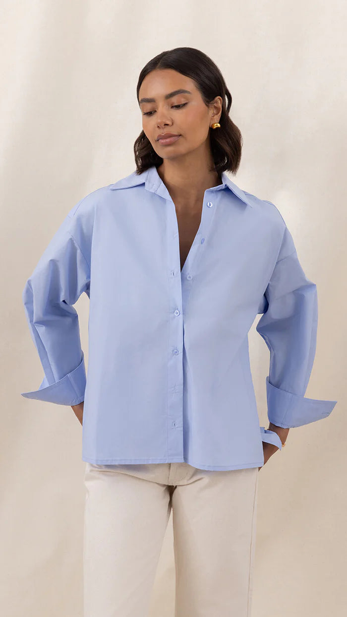 Indie Cotton Shirt - Sky Blue - by Charli