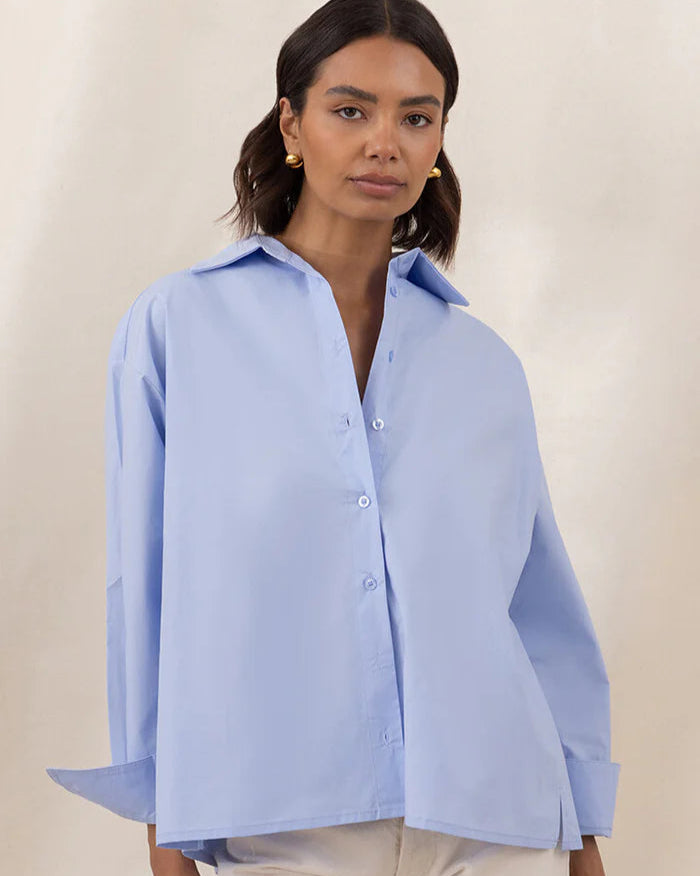 Indie Cotton Shirt - Sky Blue - by Charli