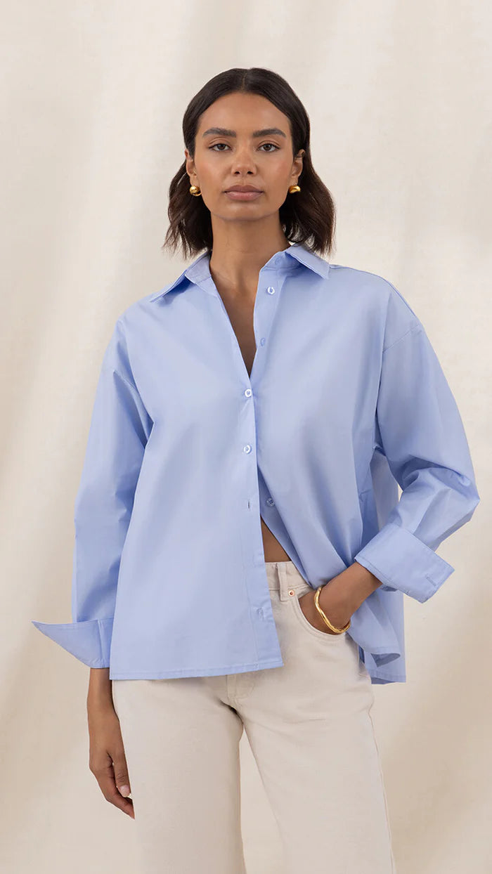 Indie Cotton Shirt - Sky Blue - by Charli