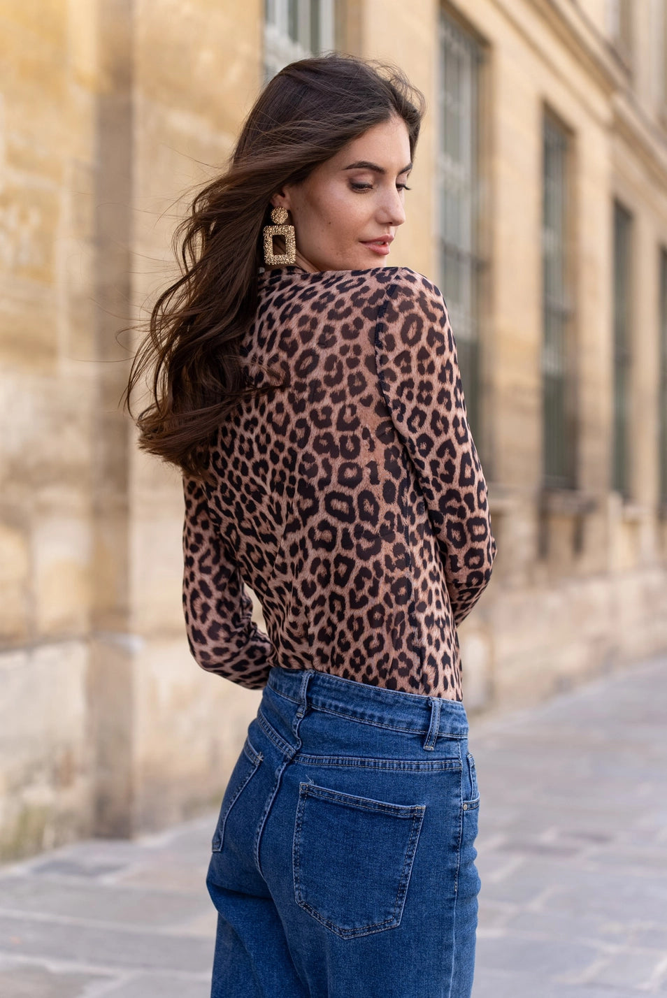 Leopard Mesh Wrap Top