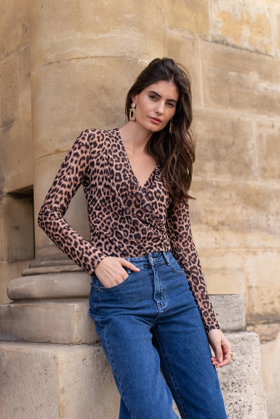 Leopard Mesh Wrap Top