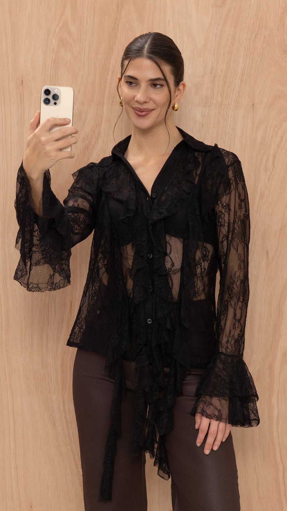 Lilly Lace Shirt - Black - by Charli