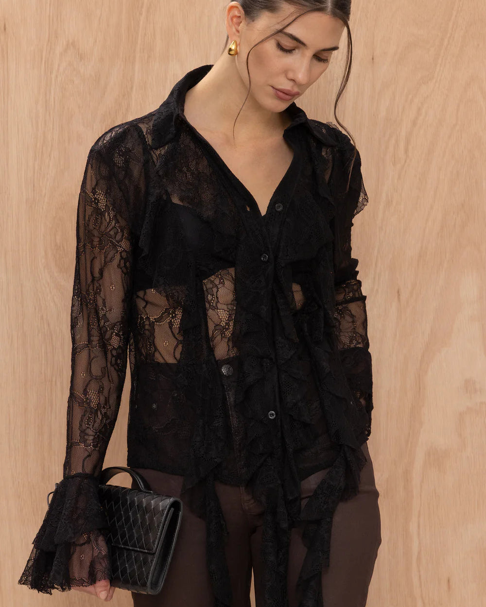 Lilly Lace Shirt - Black - by Charli