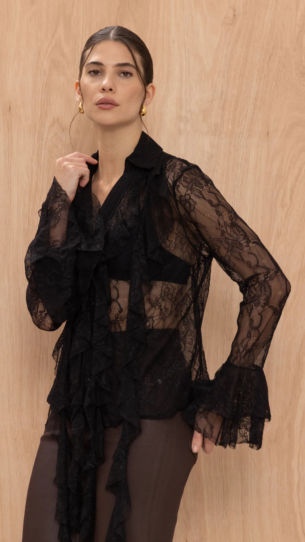 Lilly Lace Shirt - Black - by Charli