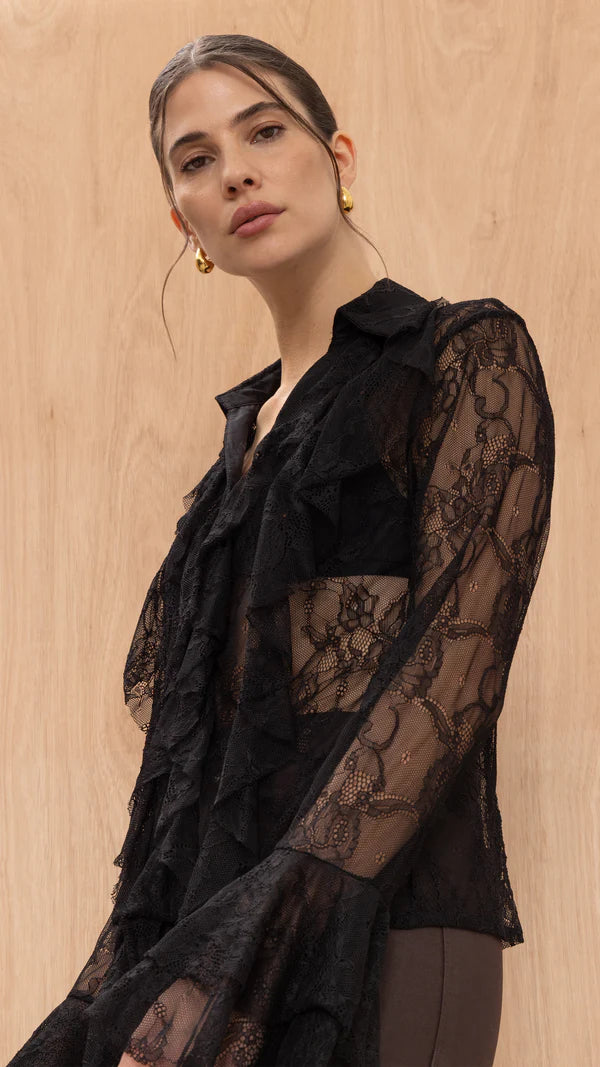 Lilly Lace Shirt - Black - by Charli