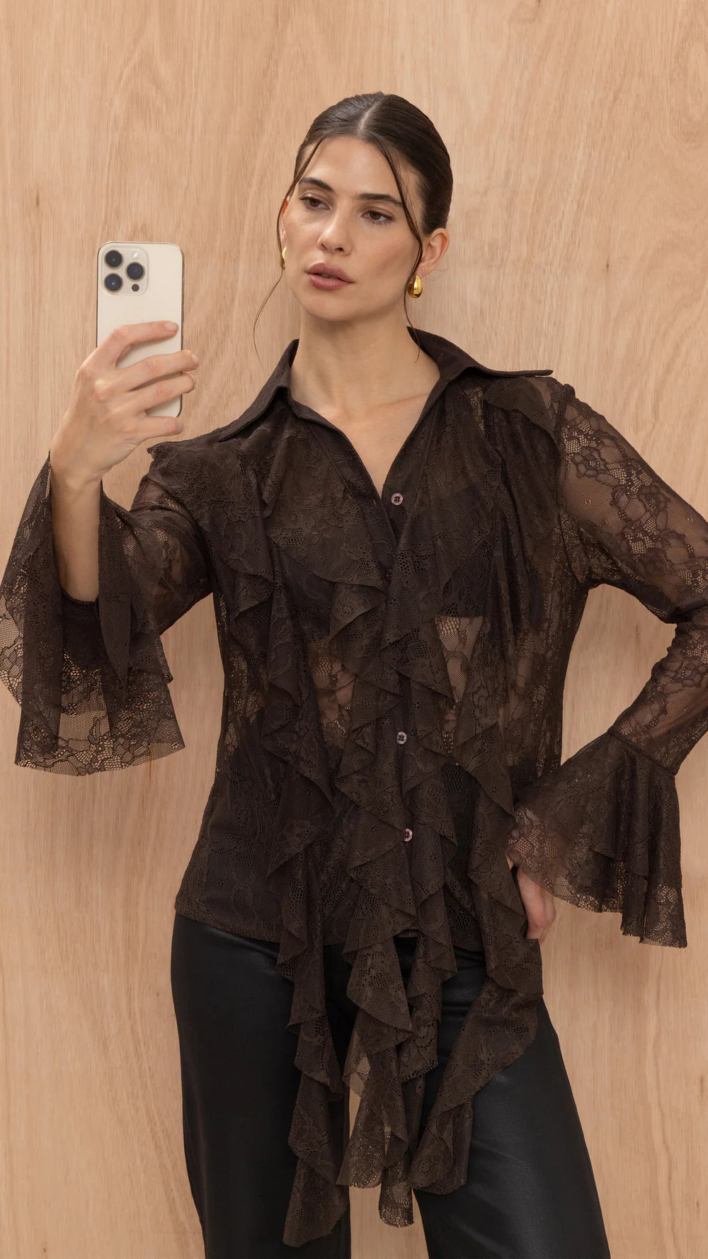 Lilly Lace Shirt - Chocolate- by Charli