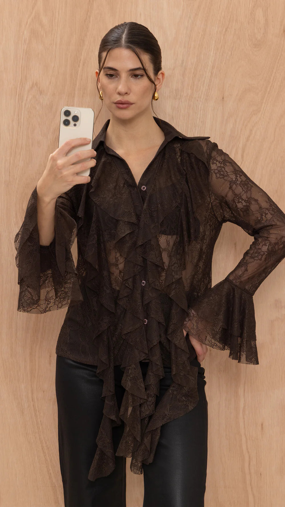 Lilly Lace Shirt - Chocolate- by Charli