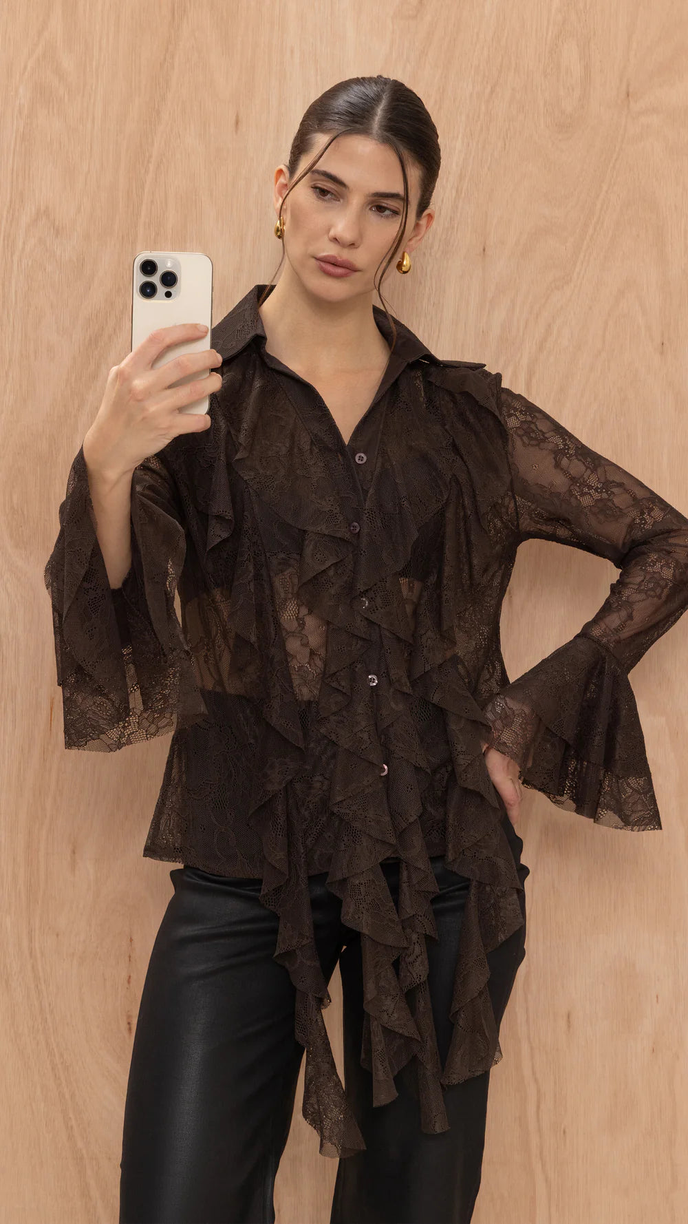 Lilly Lace Shirt - Chocolate- by Charli