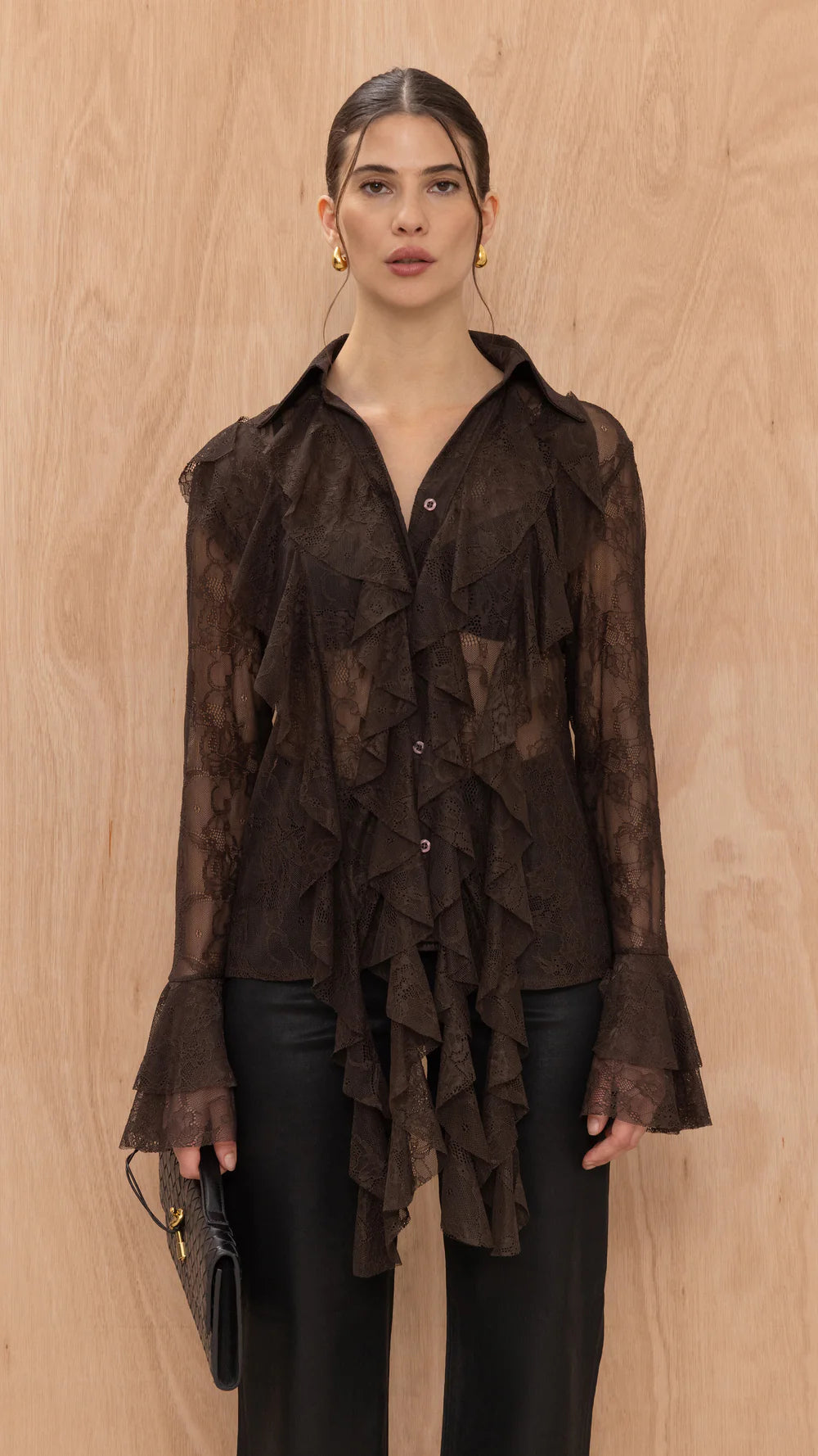 Lilly Lace Shirt - Chocolate- by Charli