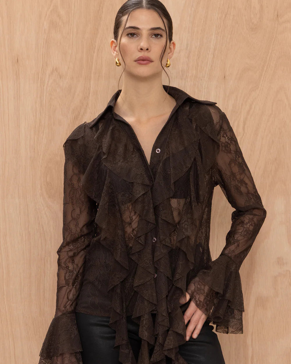 Lilly Lace Shirt - Chocolate- by Charli