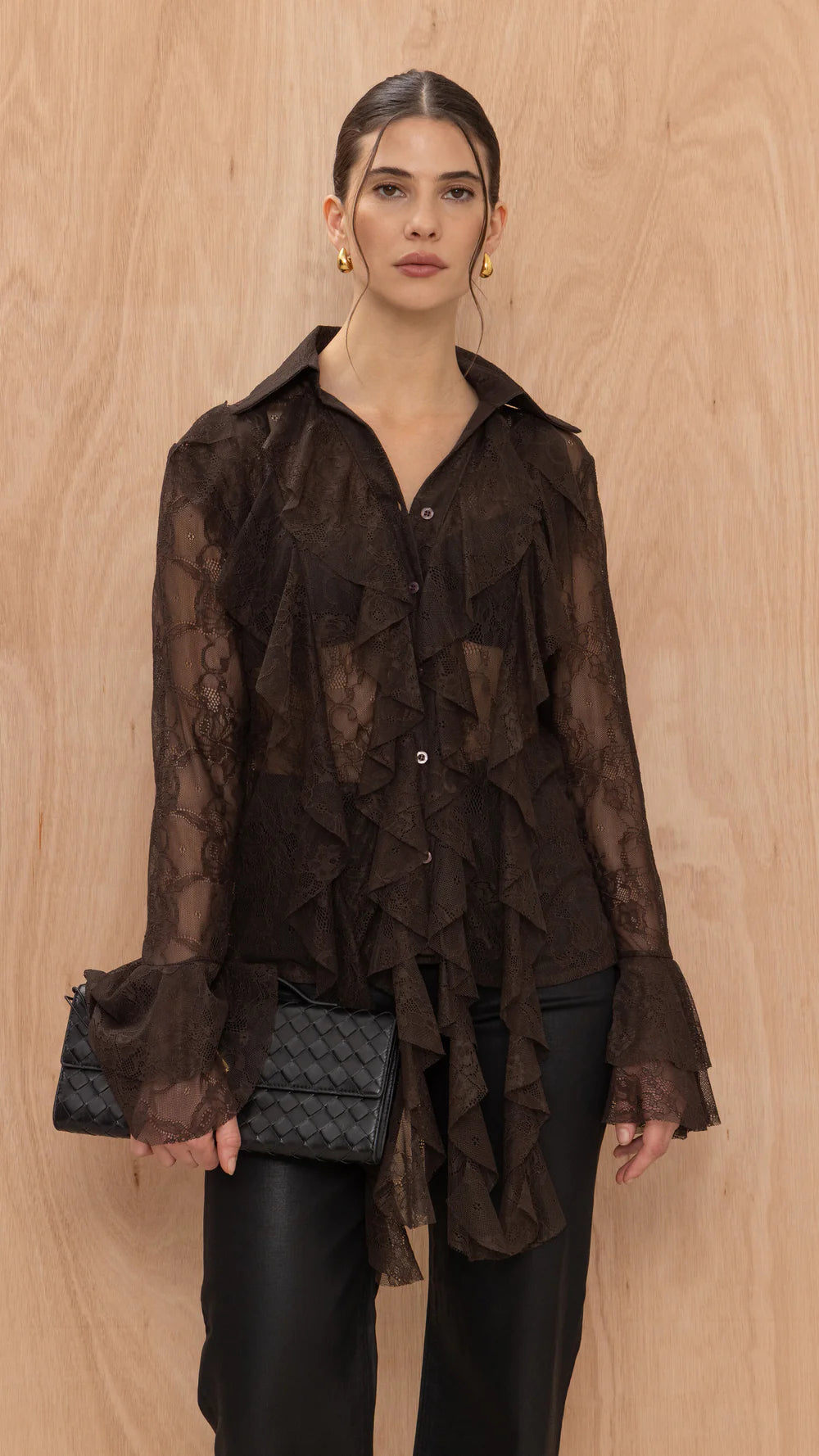 Lilly Lace Shirt - Chocolate- by Charli