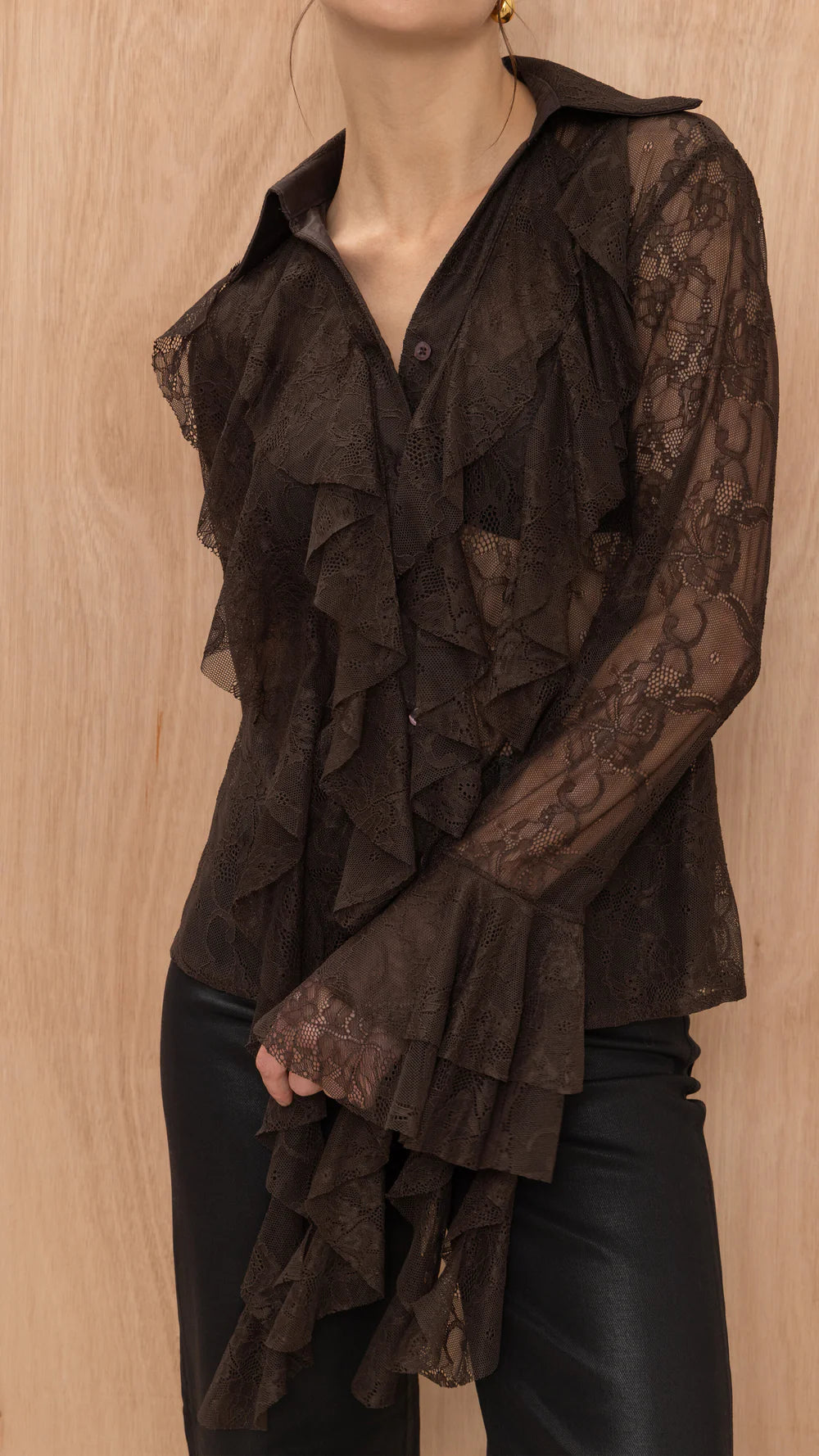 Lilly Lace Shirt - Chocolate- by Charli