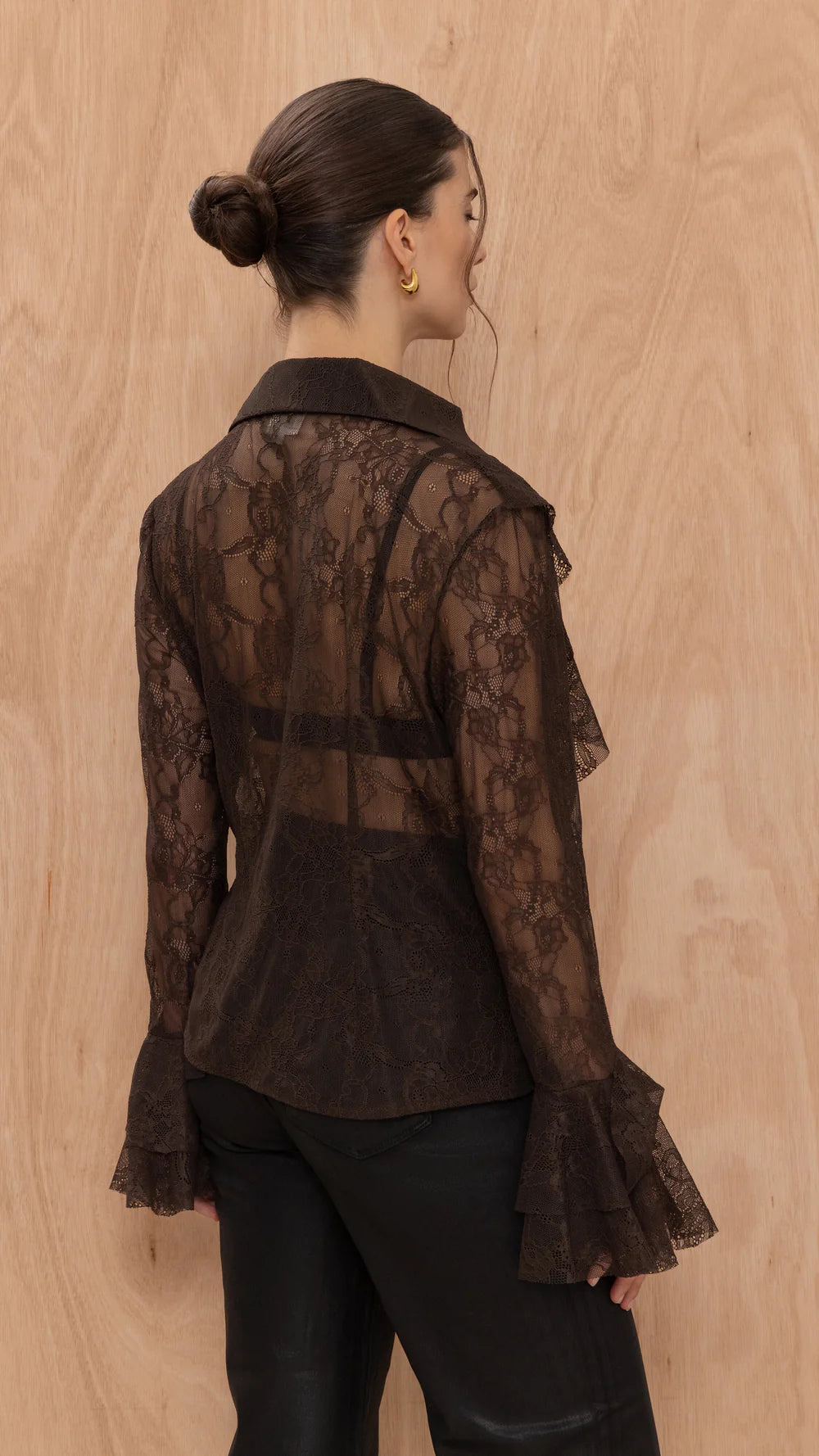Lilly Lace Shirt - Chocolate- by Charli