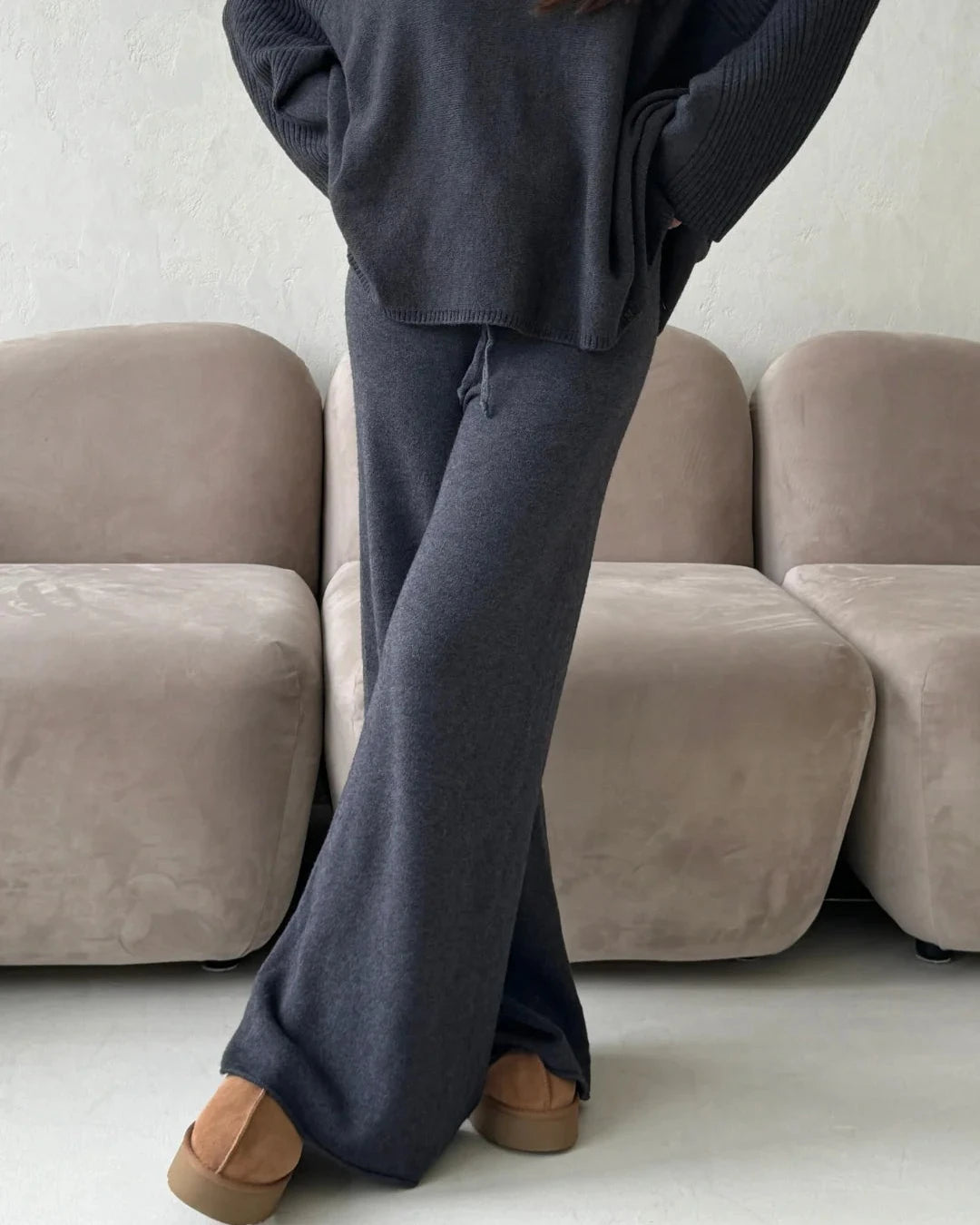 Micha Soft Knit Trousers - Anthracite Grey