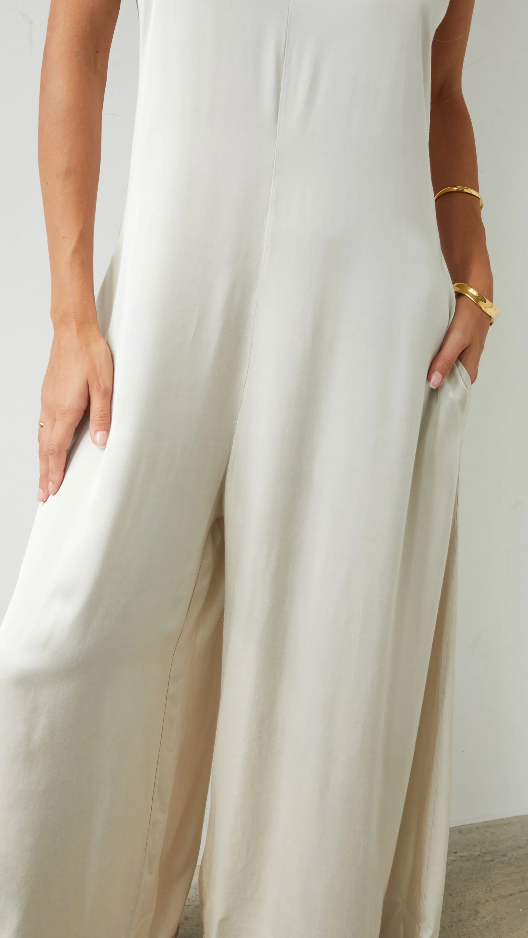 Natalie Satin Jumpsuit - Ivory - By Charli