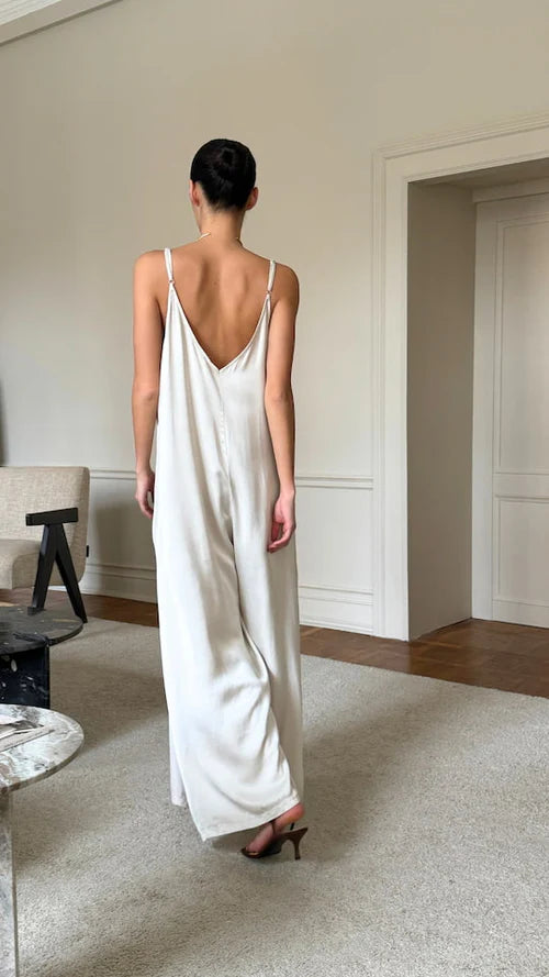 Natalie Satin Jumpsuit - Ivory - By Charli