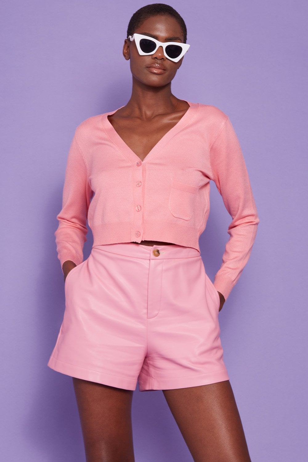Cashmere Banana Peel Blend Cardigan - Pink