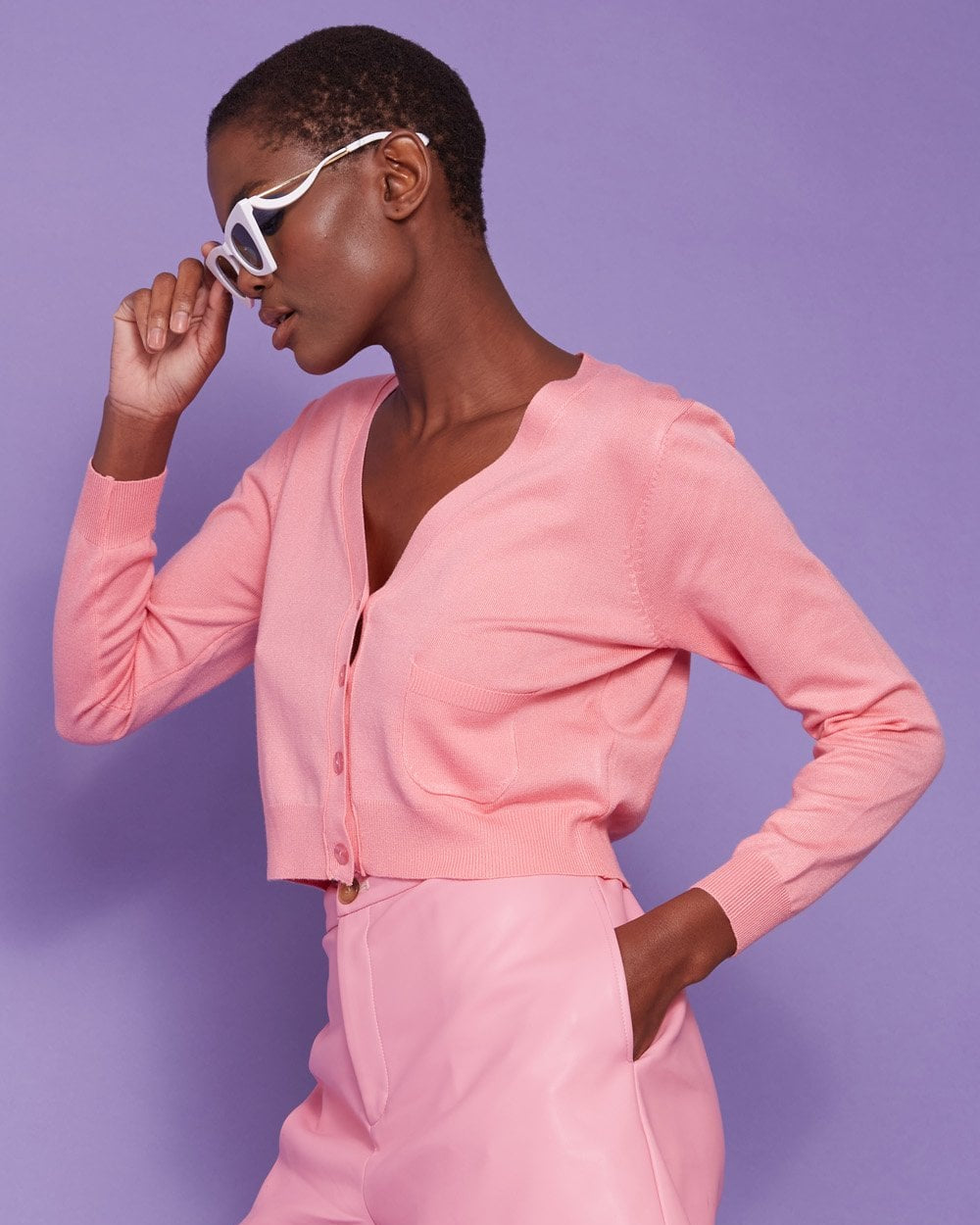 Cashmere Banana Peel Blend Cardigan - Pink