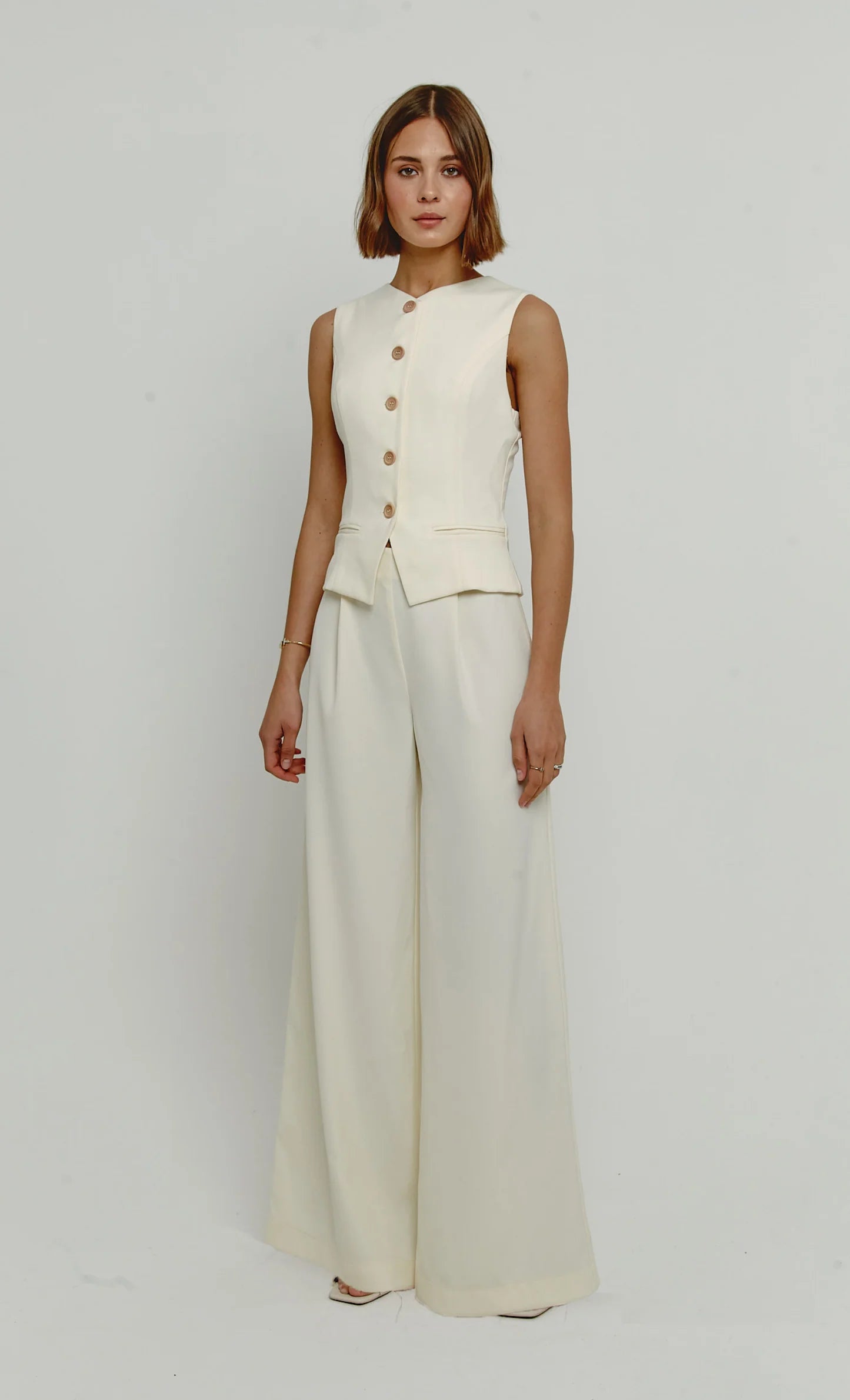 Cream 2 In 1 Waistcoat Jumpsuit - by Rare London
