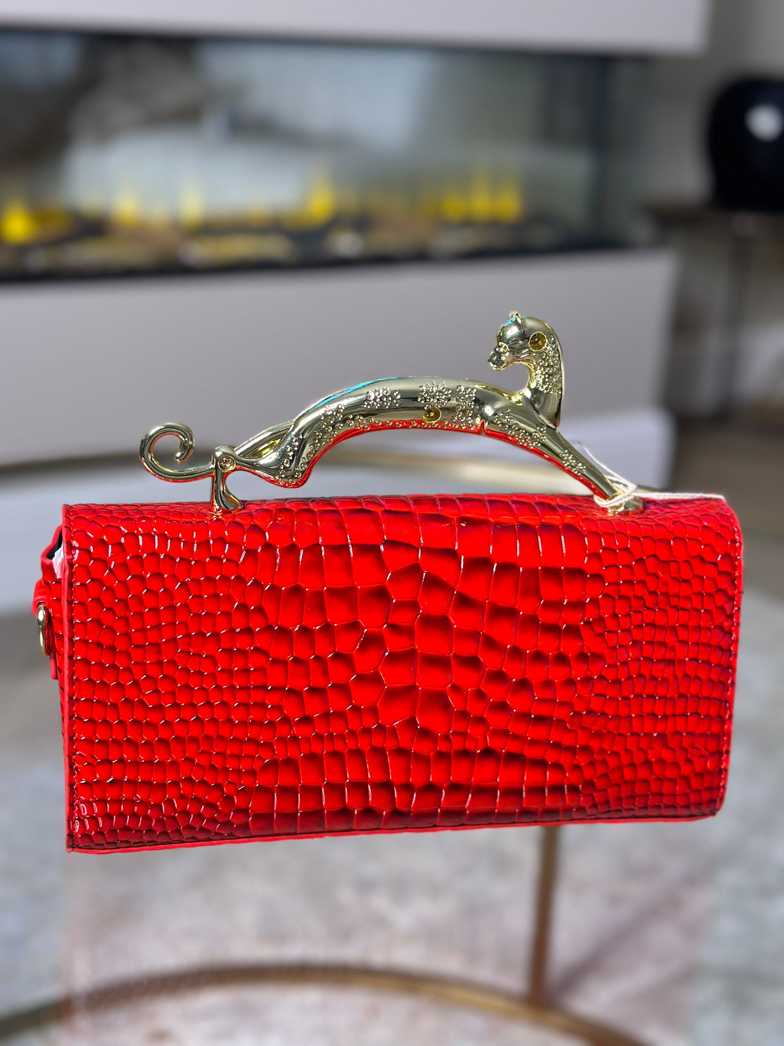 Red Evening Bag with Cheetah Handle