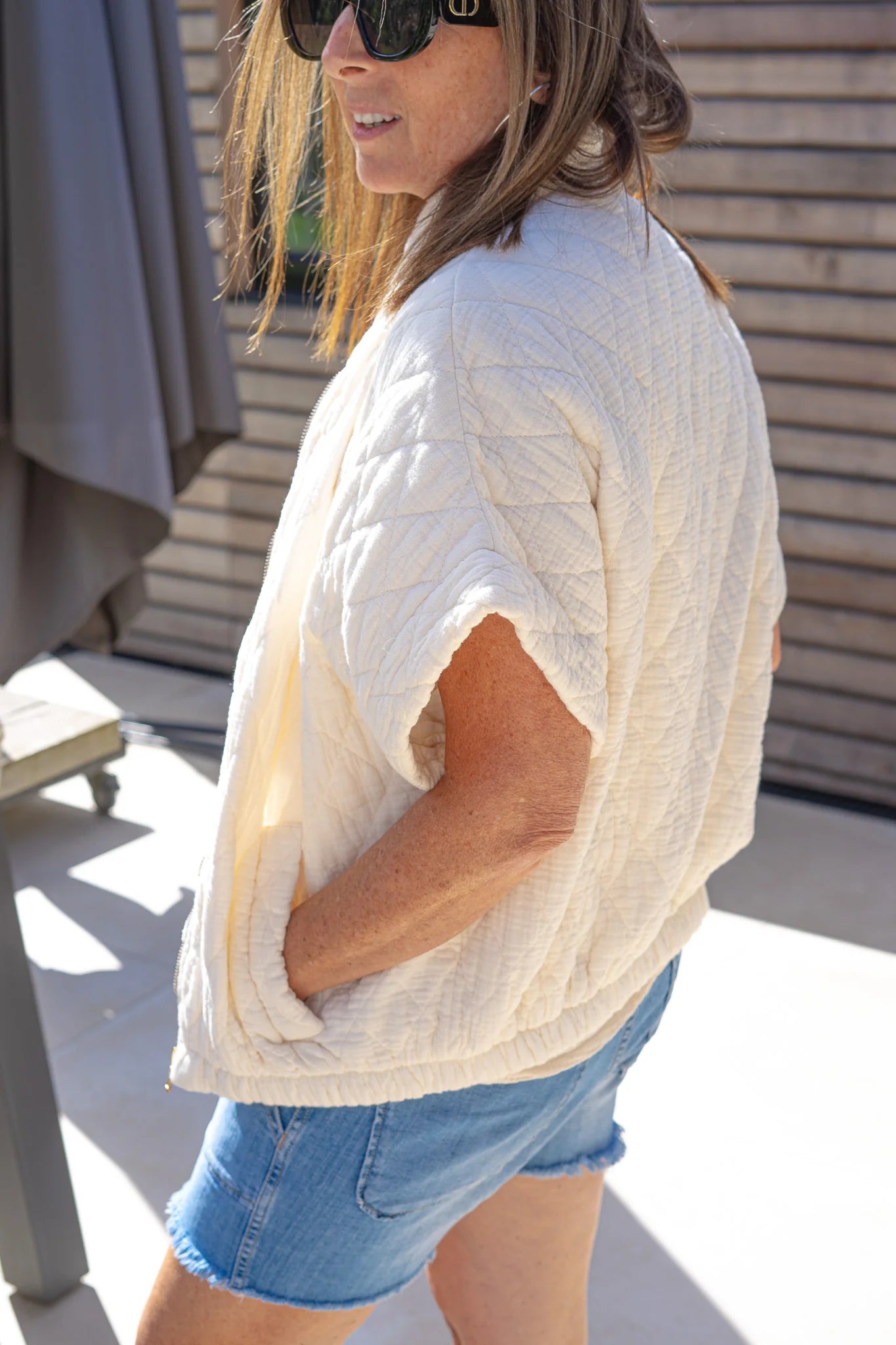 Charlston Quilted Short Sleeve Bomber Jacket by Suzy D