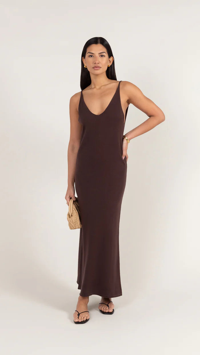 Sofia Knitted Slip Dress - Dark Espresso
