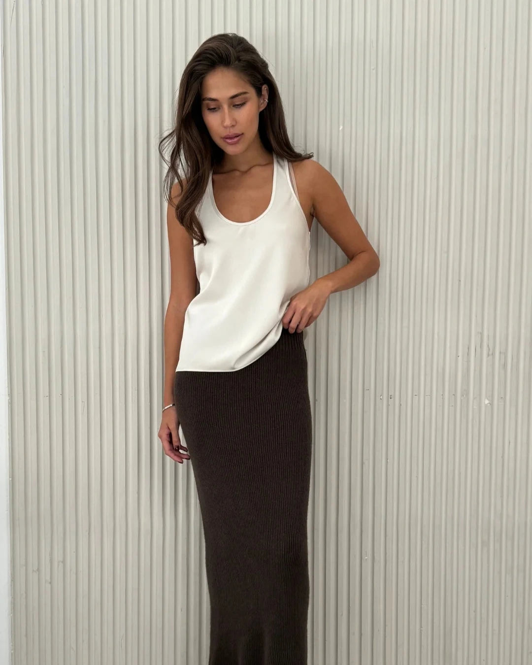 Soft Knit Midi Skirt - Dark Espresso