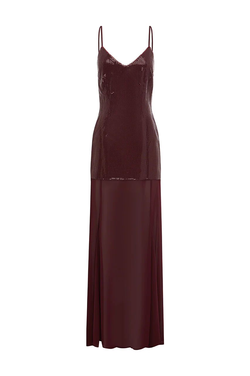TULIA LOW BACK MAXI DRESS - WINE - by Runaway The Label