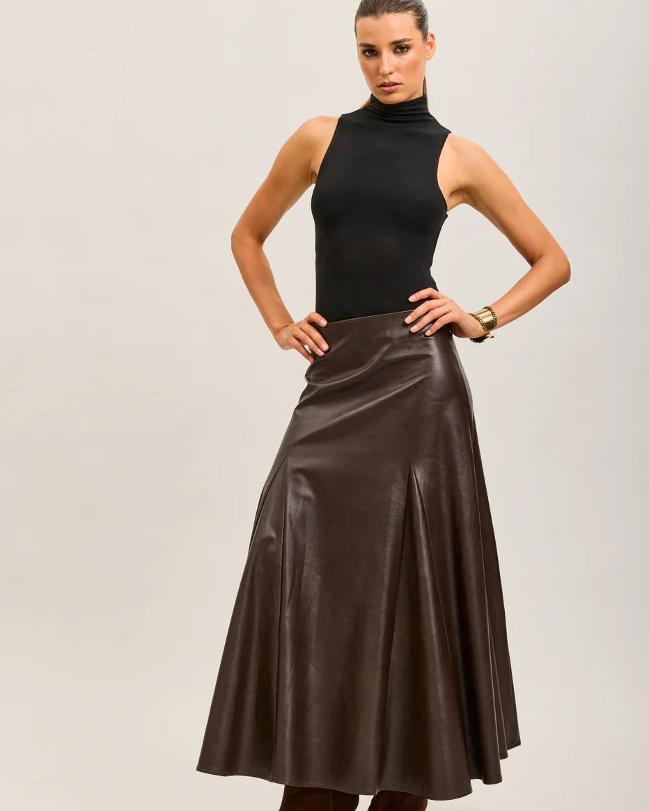 Chocolate Brown Faux Leather Maxi Skirt - Toxik