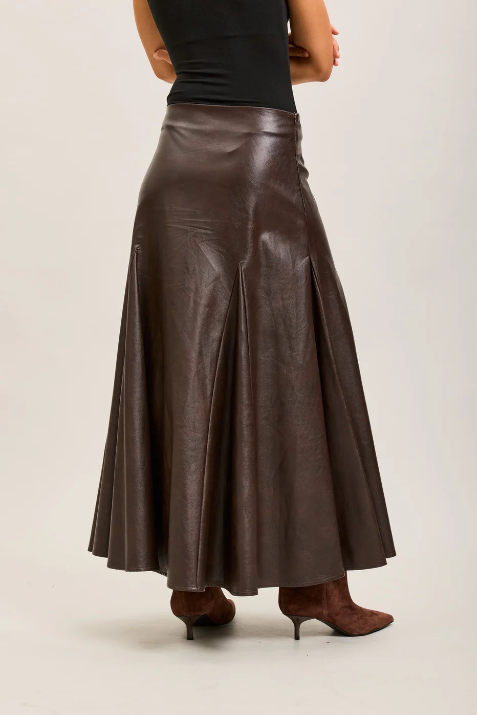 Chocolate Brown Faux Leather Maxi Skirt - Toxik
