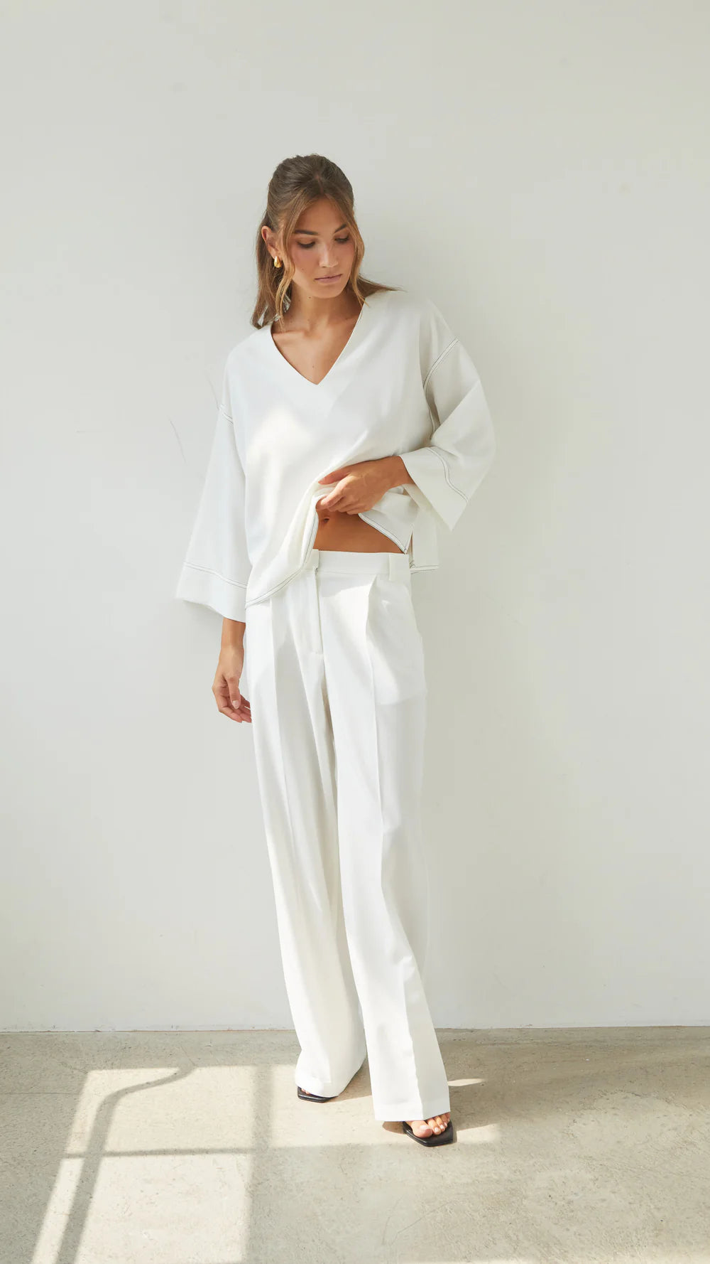 Olina V-Neck Crepe Top - by Charli