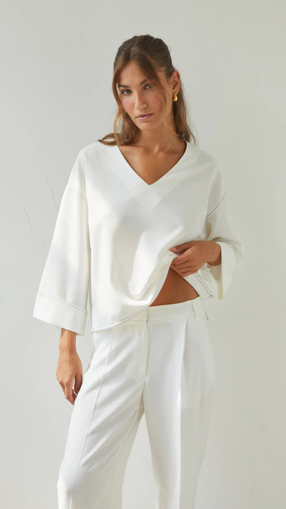 Olina V-Neck Crepe Top - by Charli