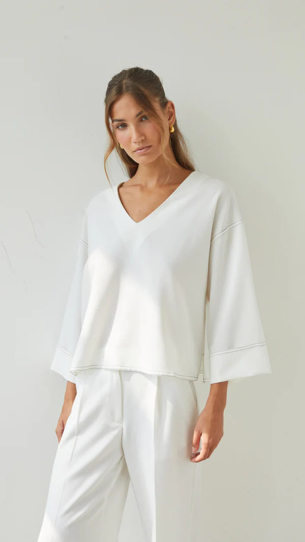 Olina V-Neck Crepe Top - by Charli