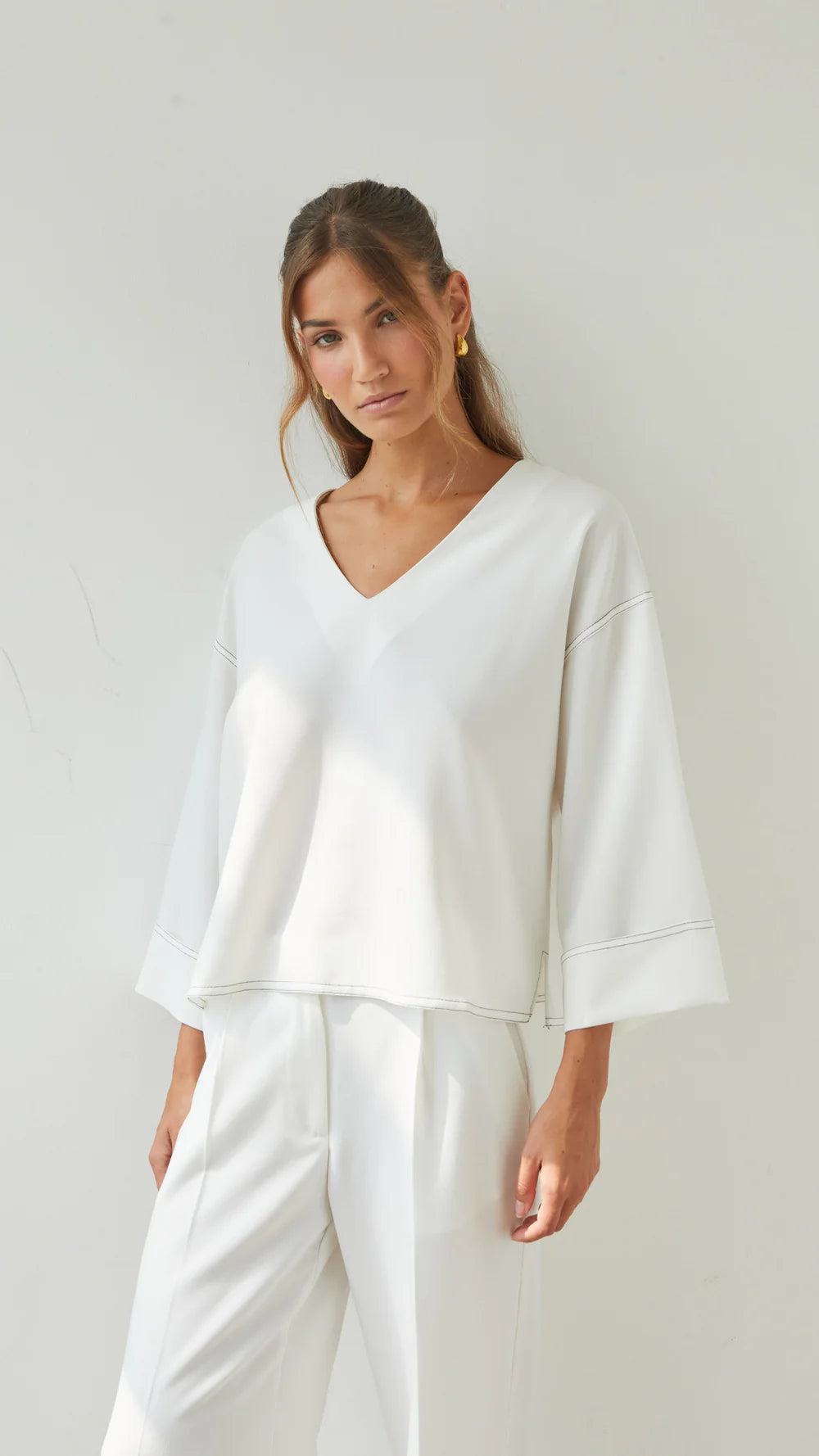 Olina V-Neck Crepe Top - by Charli