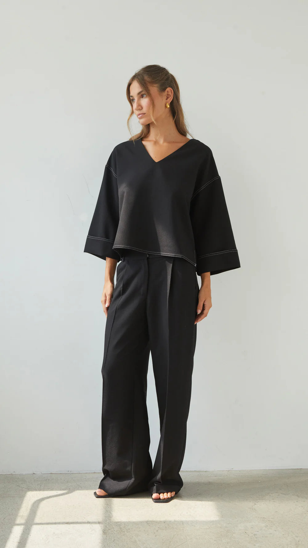 Olina V-Neck Crepe Top - by Charli
