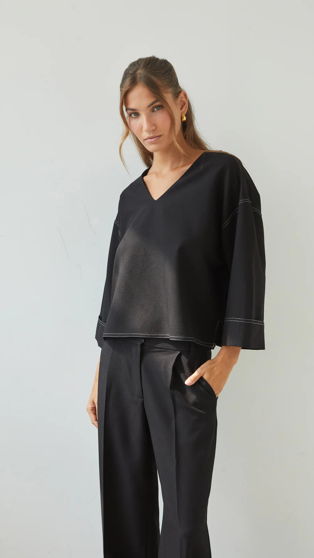 Olina V-Neck Crepe Top - by Charli