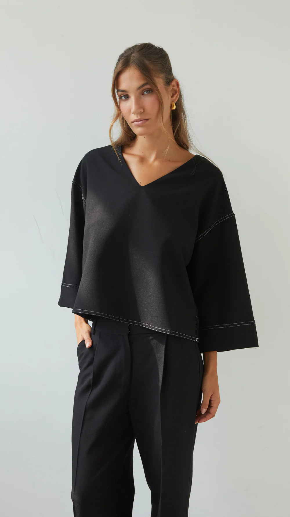 Olina V-Neck Crepe Top - by Charli
