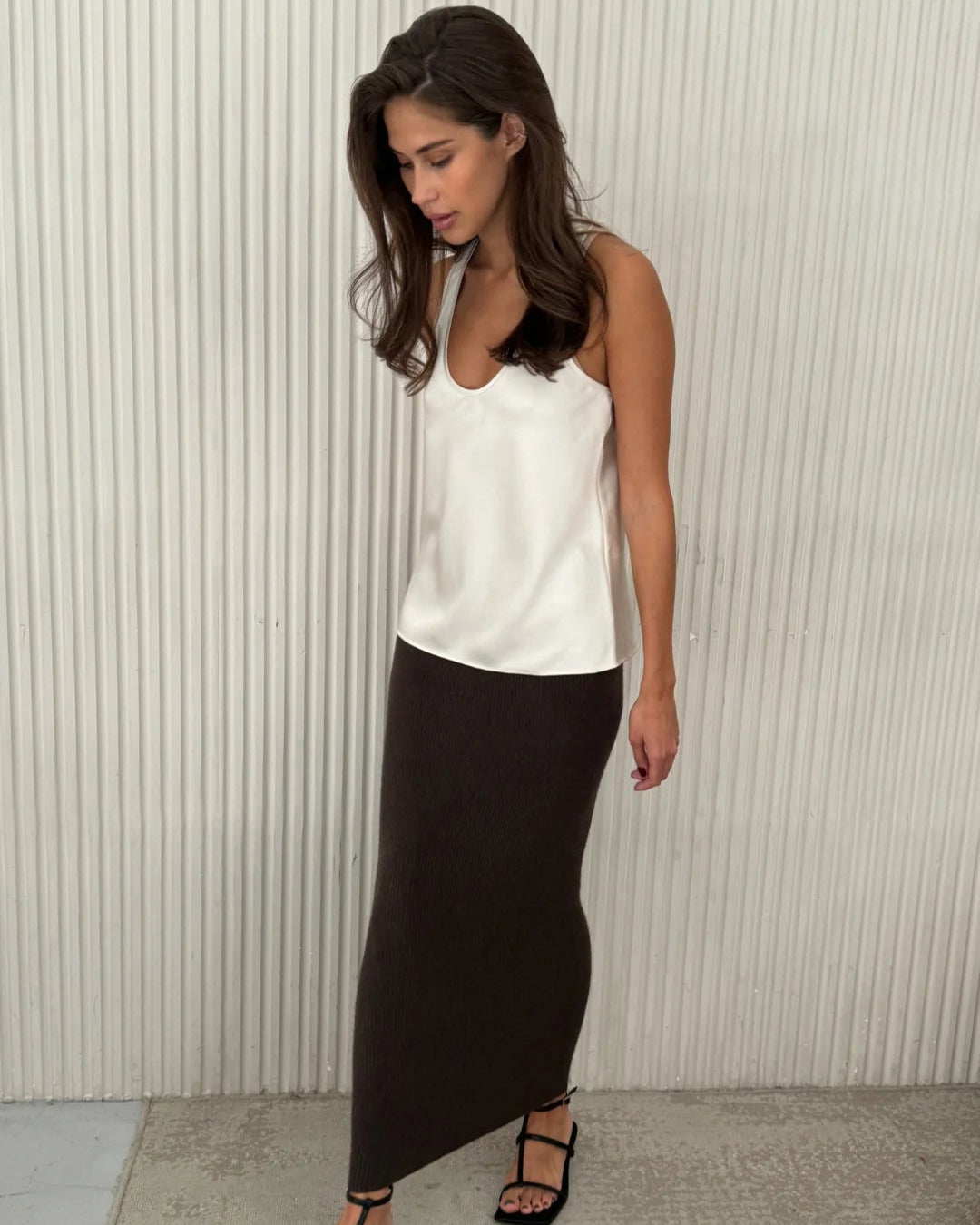Soft Knit Midi Skirt - Dark Espresso