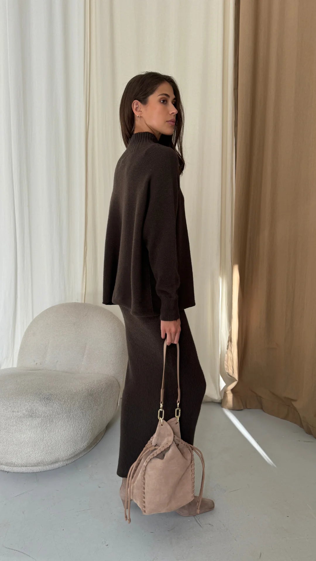 Soft Knit Midi Skirt - Dark Espresso