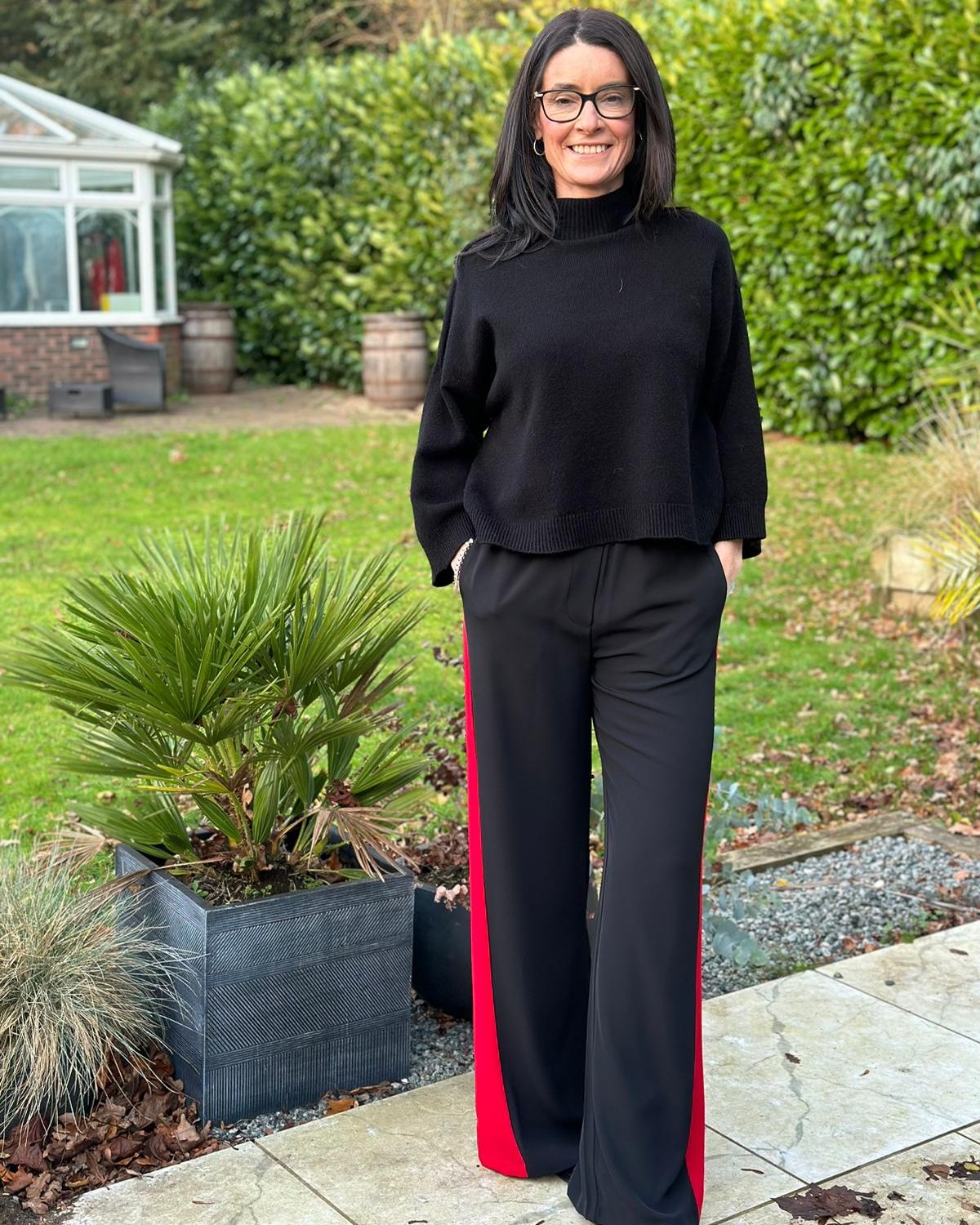 Black Trousers with Red Stripe
