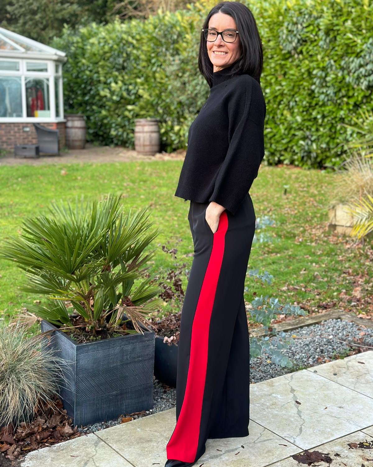 Black Trousers with Red Stripe