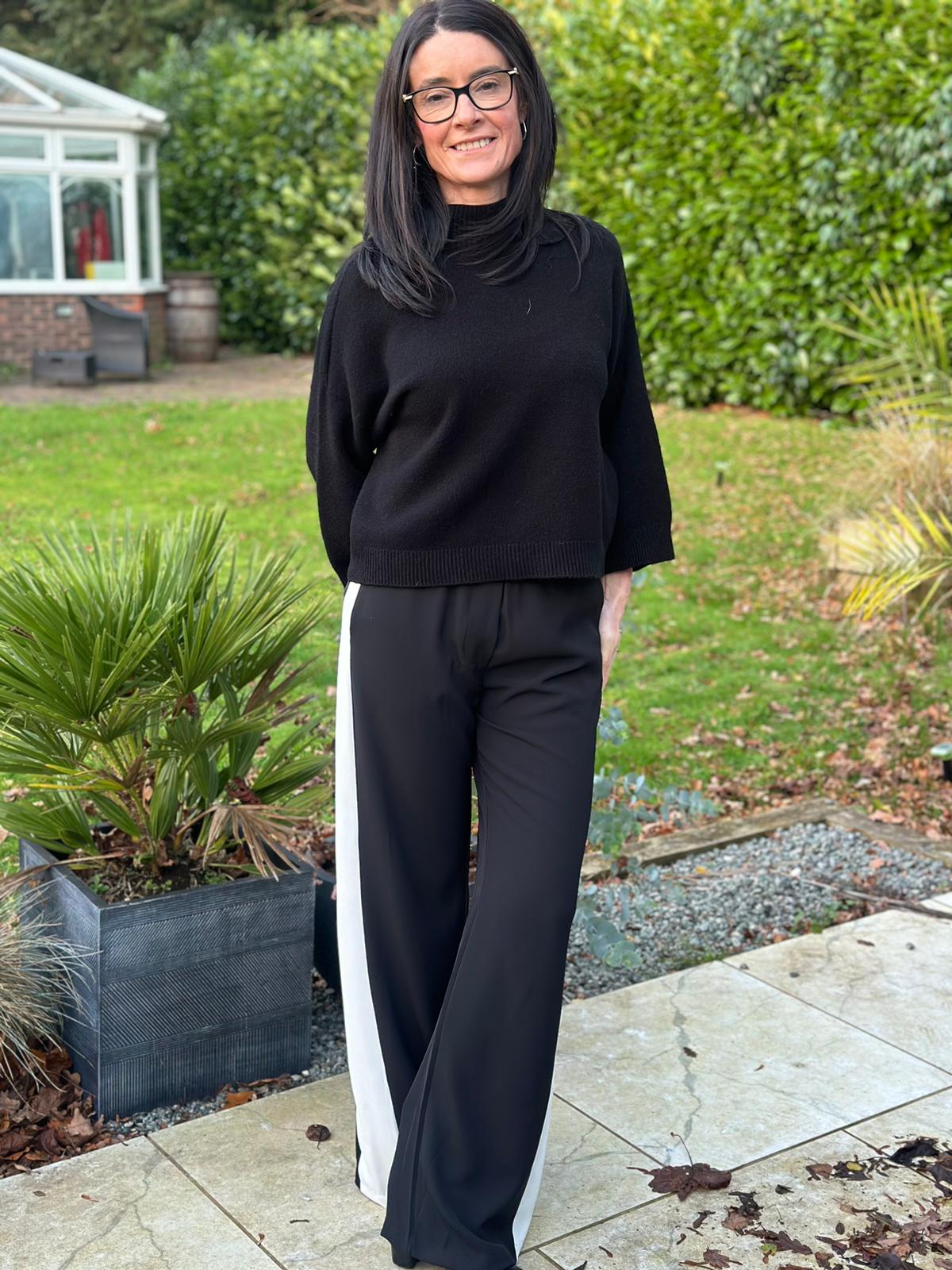 Black Trousers with White Stripe